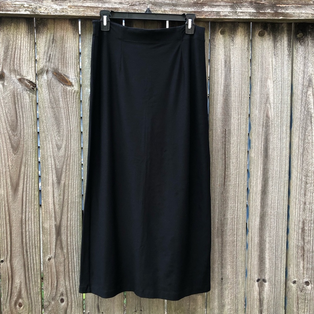 Eileen Fisher Midi Pencil Skirt Black Knit Jersey Pull On High Waist